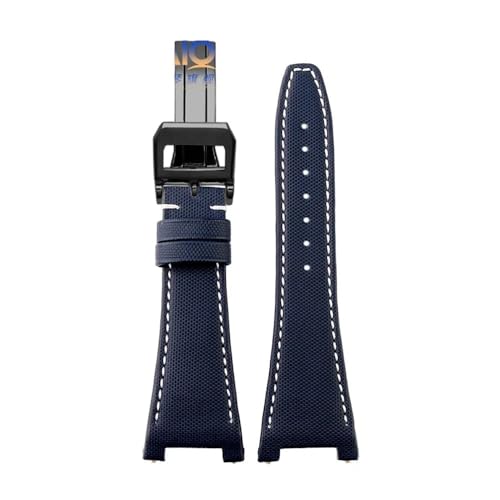 NLNKDTDPAK Nylon mit unterem Uhrenarmband, 28 x 19 mm, Kerbschnittstelle, schwarz, blau, weiße Linien, passend for IWC Ingenieur IW500501 IW3785(Blue white-black) von NLNKDTDPAK