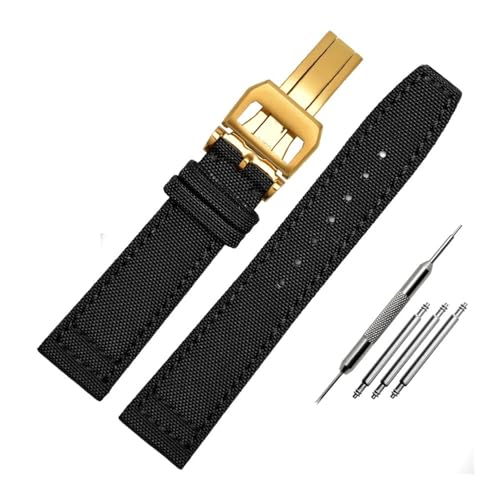NLNKDTDPAK Nylonband passend for IWC Portugieser Pilot Serie 20mm 21mm 22mm Armbanduhren Band Canvas Armband Schwarz Blau Grün(Black gold folding,22mm) von NLNKDTDPAK