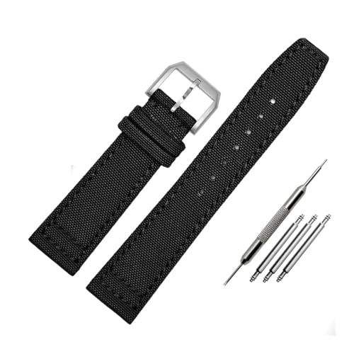 NLNKDTDPAK Nylonband passend for IWC Portugieser Pilot Serie 20mm 21mm 22mm Armbanduhren Band Canvas Armband Schwarz Blau Grün(Black silver,20mm) von NLNKDTDPAK
