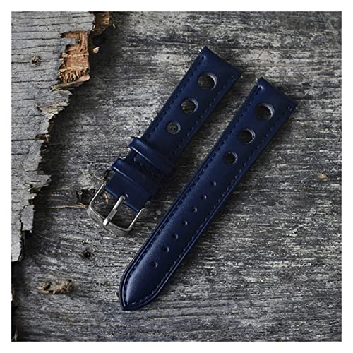 NLNKDTDPAK Original Leder Handmade Armbanduhr Band Strap Gürtel Edelstahl Verschluss for Männer Frauen Uhrenband 18 20 22 24 mm KZ3H04.(Blue,22mm) von NLNKDTDPAK