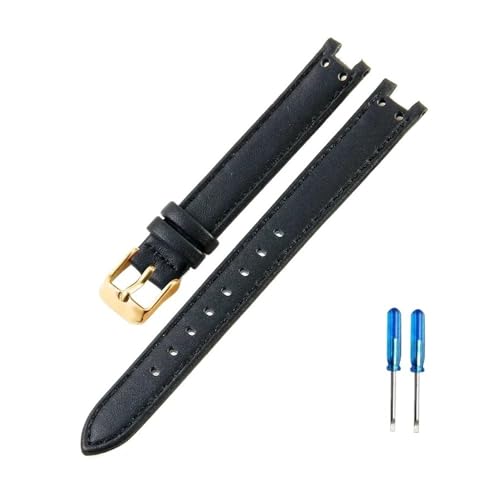 NLNKDTDPAK Passend for Anne Klein AK2156 AK2157 AK2618 12 x 6 14 x 8 mm Premium hautfreundliches Uhrenarmband mit konkaver Schnittstelle(Black-GD-K1,12x6mm) von NLNKDTDPAK