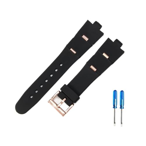 NLNKDTDPAK Passend for Bulgari-Uhrenarmband aus Gummi mit konvexer Schnittstelle, weiches und bequemes Uhrenzubehör for Herren und Damen, 22 x 8 mm, 24 x 8 mm(Fold Black-Rose,24x8mm) von NLNKDTDPAK