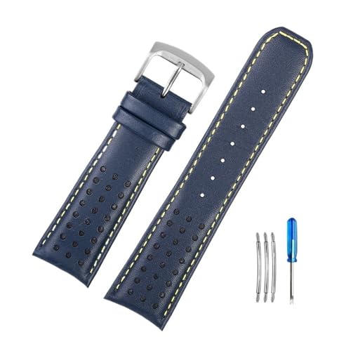 NLNKDTDPAK Passend for Citizen Air Eagle Blue Angel AT8020/JY8078 1., 2. und 3. Generation, modisches und exquisites Lederarmband(Blue yellow-Steel-K9,23mm) von NLNKDTDPAK