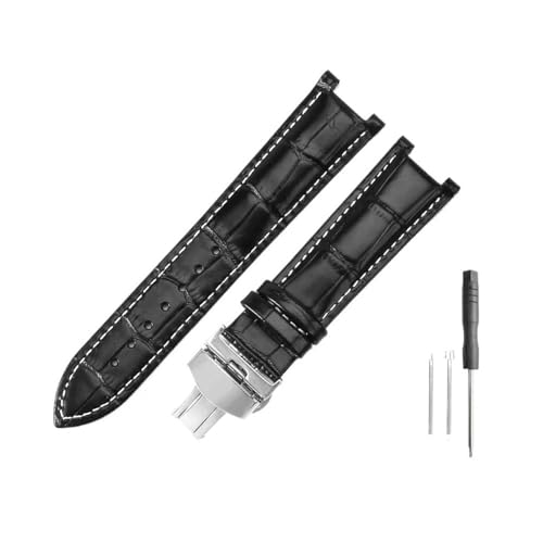 NLNKDTDPAK Passend for GC, passend for Gucci Ya133309, GC1333, GC1335, YA1332, Serie, weiches, atmungsaktives Lederarmband, 20 x 11 mm, 22 x 13 mm(Black white-Steel-B1,20x11mm) von NLNKDTDPAK