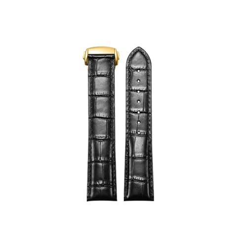 NLNKDTDPAK Passend for Omega-Uhrenarmband, Original-Echtes Leder, Herren-Passform for Omiga Seahorse Super Butterfly Fly Uhrenarmband, Damen, 18 mm, 19 mm, 20 mm, 21 mm(Black-gold-b,20mm) von NLNKDTDPAK