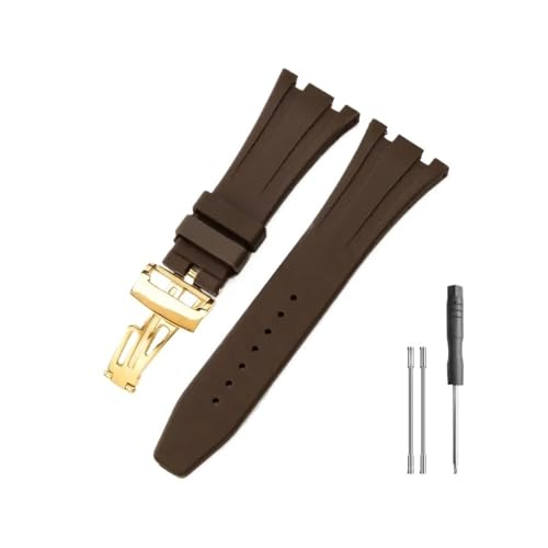 NLNKDTDPAK Passend for Seiko Gummi-Silikon-Uhrenarmband, passend for Ap Royal Oak 15400/26331/15500 in Orange, Grün und Blau, 27 mm Uhrenarmbänder(Brown-Golden-Z1) von NLNKDTDPAK