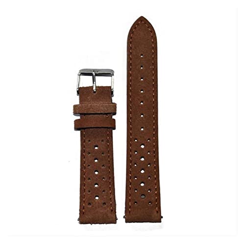 NLNKDTDPAK Poröse Wildlederuhrarmband handgepackte Seituhrband 18/20/22 / 24mm Edelstahlschnalle Ersatz-Handgelenkband(Brown,22mm) von NLNKDTDPAK