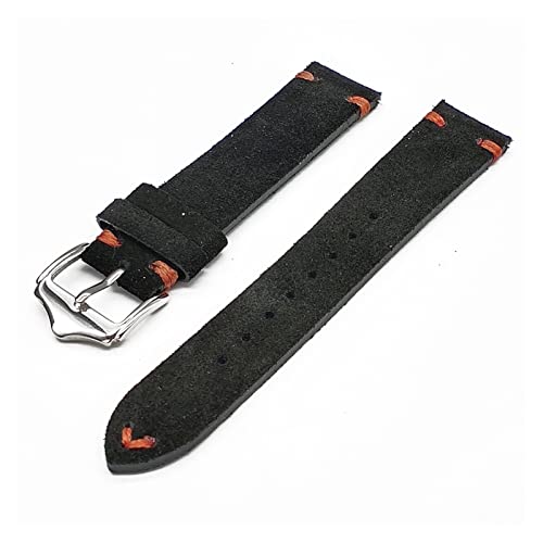 NLNKDTDPAK Premium Leder Uhrenbänder Schwarz Blau Rot Vintage Uhrenwächter Ersatz for Uhren Zubehör 20mm 22mm(Black-Orange line,22mm) von NLNKDTDPAK