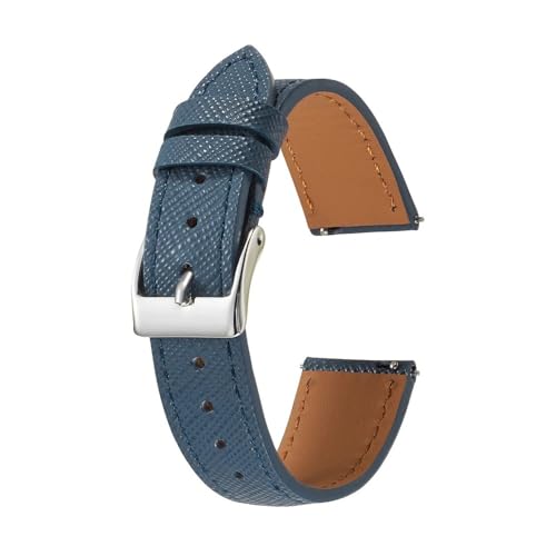 NLNKDTDPAK Premium-Passform for schmales Uhrenarmband aus Saffiano-Leder, 18 mm, 20 mm, 22 mm, weiches Armband, Schnellverschluss-Armbandgürtel for Männer und Frauen(Blue silver buckle,22mm) von NLNKDTDPAK