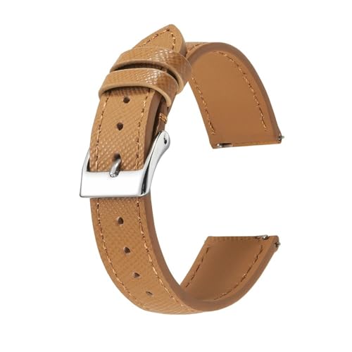 NLNKDTDPAK Premium-Passform for schmales Uhrenarmband aus Saffiano-Leder, 18 mm, 20 mm, 22 mm, weiches Armband, Schnellverschluss-Armbandgürtel for Männer und Frauen(Brown silver buckle,20mm) von NLNKDTDPAK