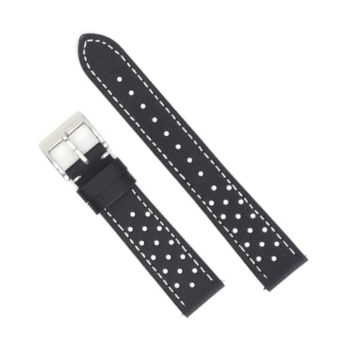 NLNKDTDPAK Rally-Uhrenarmband, Schnellverschluss, langlebiges Uhrenarmband aus Segeltuch und Leder, 18 mm, 19 mm, 20 mm, 22 mm, Uhrenarmband-Zubehör, perforierter Gürtel(Black white line 1,18mm) von NLNKDTDPAK