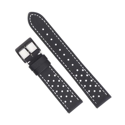 NLNKDTDPAK Rally-Uhrenarmband, Schnellverschluss, langlebiges Uhrenarmband aus Segeltuch und Leder, 18 mm, 19 mm, 20 mm, 22 mm, Uhrenarmband-Zubehör, perforierter Gürtel(Black white line 2,22mm) von NLNKDTDPAK