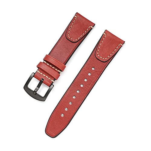 NLNKDTDPAK Retro Gemüsegegerbtes Lederband18mm 20mm 22mm 24mm Schnellspanner Lederarmband Fit for Moto Gears3.(Wine Red,22mm) von NLNKDTDPAK
