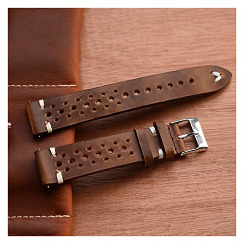 NLNKDTDPAK Retro Leder Armband 18mm 20mm 22mm 24mm Uhr Riemen Poröse atmungsaktive handgefertigte Nähte for Männer(Brown white wire,20mm) von NLNKDTDPAK
