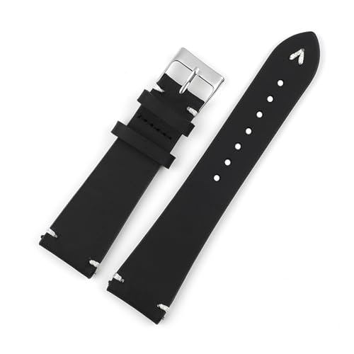 NLNKDTDPAK Retro Leder Armband 18mm 20mm 22mm Schwarz Kaffee Braun Handgemachte Nähband Watch Strap Ersatz Herren Armband(Black,18mm) von NLNKDTDPAK