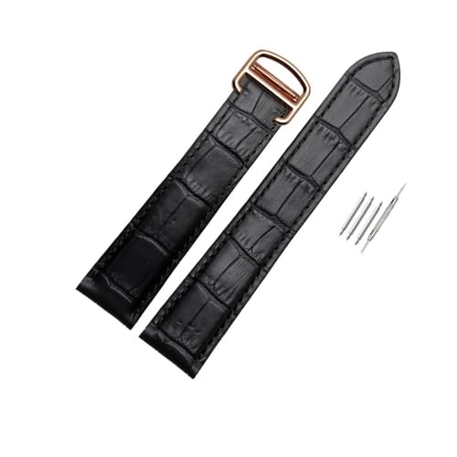NLNKDTDPAK Schwarzbraunes Lederarmband mit Faltschließe, passend for Tank 16 17 18 20 22 23 24 25 mm Riemen(Black rose gold,23mm) von NLNKDTDPAK
