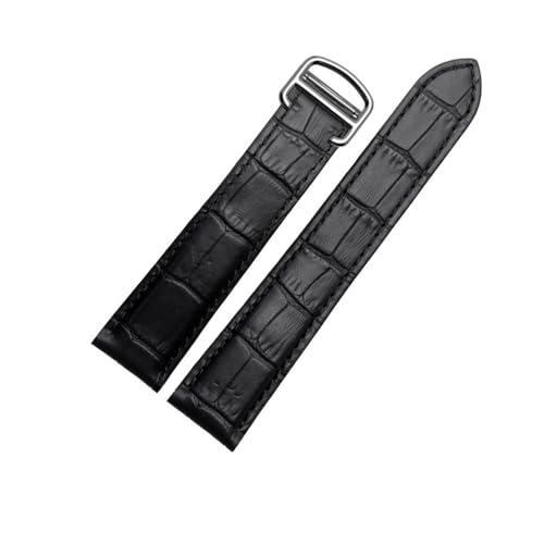 NLNKDTDPAK Schwarzbraunes Lederarmband mit Faltschließe, passend for Tank 16 17 18 20 22 23 24 25 mm Riemen(Black silver,20mm) von NLNKDTDPAK
