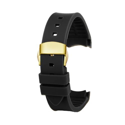 NLNKDTDPAK Silikon-Gummi-Uhrenarmband, 20 mm, 23 mm, Arc-Schnittstelle, weich, schwarz, rot, Herren- und Damenarmband, passend for GUC GC G-TIMELESS YA1264065 YA126487(Black-Gold,23mm) von NLNKDTDPAK