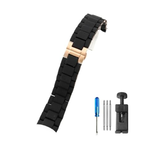 NLNKDTDPAK Silikon-Stahl-Uhrenarmbänder, passend for Armani AR5890, 5891, 5906, 5905, passend for Männer und Frauen, 20 mm, 23 mm Stil(Black-Rose,20mm) von NLNKDTDPAK