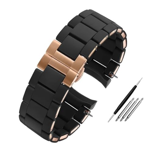 NLNKDTDPAK Silikonbeschichtetes Edelstahl-Uhrenarmband, 20 mm, 23 mm, Schwarz, Weiß, Herren- und Damenarmband, passend for Armani AR5890/5891/5906/5921(Black rose gold,23mm) von NLNKDTDPAK