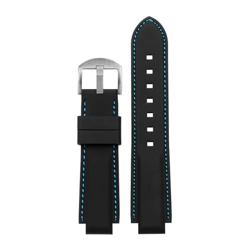 NLNKDTDPAK Silikonkautschuk-Uhrenarmband, 16 mm, konvexes Gelenk, schwarz, rot, orange, weiß, blaue Linien, Herrenarmband, Zubehör, passend for Timex T2N721 und T2N720(Black blue-S pin) von NLNKDTDPAK