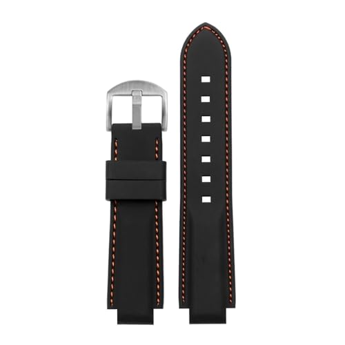 NLNKDTDPAK Silikonkautschuk-Uhrenarmband, 16 mm, konvexes Gelenk, schwarz, rot, orange, weiß, blaue Linien, Herrenarmband, Zubehör, passend for Timex T2N721 und T2N720(Black orange-S pin) von NLNKDTDPAK
