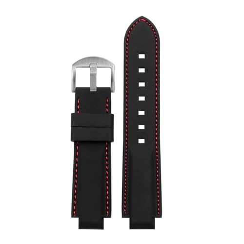 NLNKDTDPAK Silikonkautschuk-Uhrenarmband, 16 mm, konvexes Gelenk, schwarz, rot, orange, weiß, blaue Linien, Herrenarmband, Zubehör, passend for Timex T2N721 und T2N720(Black red-S pin) von NLNKDTDPAK