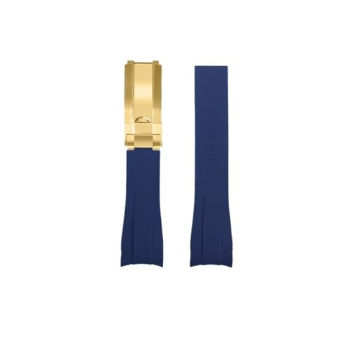NLNKDTDPAK Silikonkautschuk-Uhrenarmband, passend for Rolex, passend for Daytona, passend for Submariner Yacht Master, 20 mm, einfarbig, schwarz, blau, rot, grün, weiß, braun(Dark blue-gold) von NLNKDTDPAK