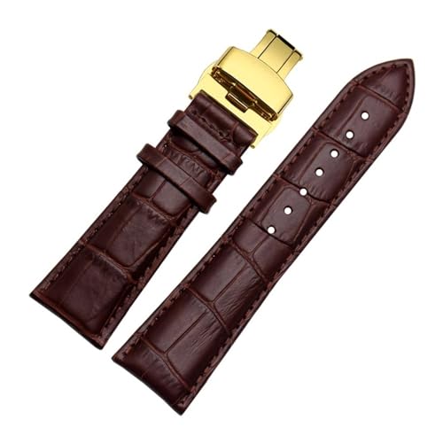 NLNKDTDPAK Uhrenarmband 23mm 24mm 26mm 28mm Große Breite Schwarz Braun Herren Lederarmband Armbänder(Brown-gold,24mm) von NLNKDTDPAK