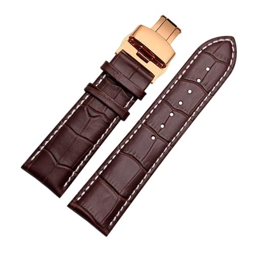 NLNKDTDPAK Uhrenarmband 23mm 24mm 26mm 28mm Große Breite Schwarz Braun Herren Lederarmband Armbänder(Brown white-rosegold,24mm) von NLNKDTDPAK