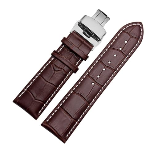 NLNKDTDPAK Uhrenarmband 23mm 24mm 26mm 28mm Große Breite Schwarz Braun Herren Lederarmband Armbänder(Brown white-silver,26mm) von NLNKDTDPAK