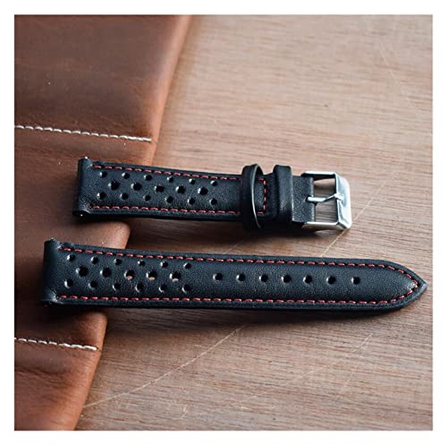 NLNKDTDPAK Uhrenarmband Lederriemen schwarz mit rot/schwarz/weiß stitching18mm 20mm 22mm 24mm uhr zubehör(Red,18mm) von NLNKDTDPAK