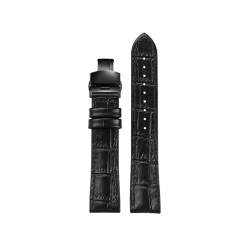 NLNKDTDPAK Uhrenarmband aus Leder mit Silikonkautschuk-Unterseite, 19, 20, 21, 22 mm, universelles Armband for Herren und Damen in Schwarz, Braun, Dunkelblau(Black-Black,19mm) von NLNKDTDPAK