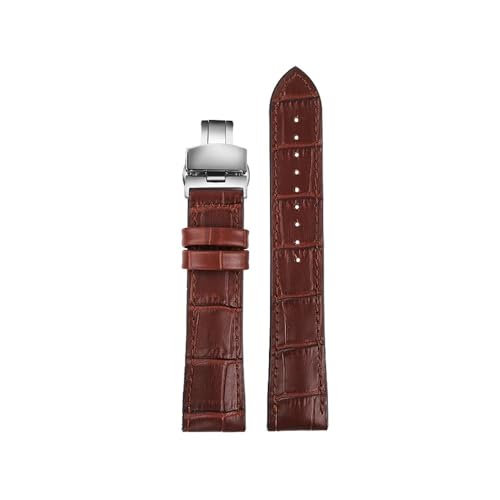 NLNKDTDPAK Uhrenarmband aus Leder mit Silikonkautschuk-Unterseite, 19, 20, 21, 22 mm, universelles Armband for Herren und Damen in Schwarz, Braun, Dunkelblau(Brown-Silver,21mm) von NLNKDTDPAK