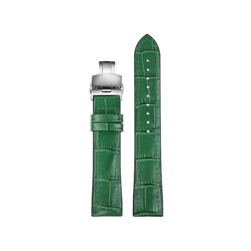 NLNKDTDPAK Uhrenarmband aus Leder mit Silikonkautschuk-Unterseite, 19, 20, 21, 22 mm, universelles Armband for Herren und Damen in Schwarz, Braun, Dunkelblau(Green-Silver,22mm) von NLNKDTDPAK