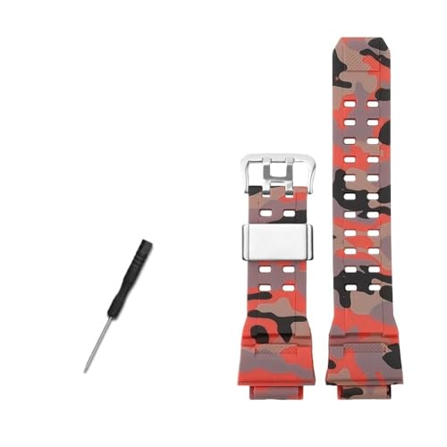 NLNKDTDPAK Uhrenarmband aus Silikonkautschuk, 16 mm, konvexe Verbindung, Schwarz, Rot, Orange, Blau, Grün, Beige, passend for CASIO, passend for G-SHOCK 3410 GW-9400 GW9300(B Camo red-S) von NLNKDTDPAK