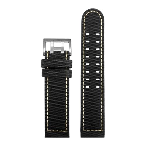 NLNKDTDPAK Uhrenarmband mit Nylonboden, 20 mm, 22 mm, atmungsaktiv, schwarze weiße Linien, passend for Hamilton KHAKI FIELD H70575733 H68401735(Black white-S pin,22mm) von NLNKDTDPAK