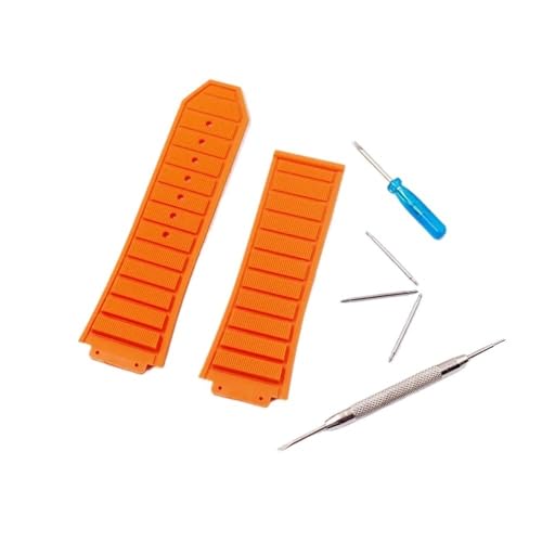 NLNKDTDPAK Uhrenzubehör Herren-Kautschukarmband passend for HUBLOT-Serie Sportarmband 19 mm * 29 mm Damen-Silikonkautschukarmband Faltschließe 24 mm(Orange,Gold buckle) von NLNKDTDPAK