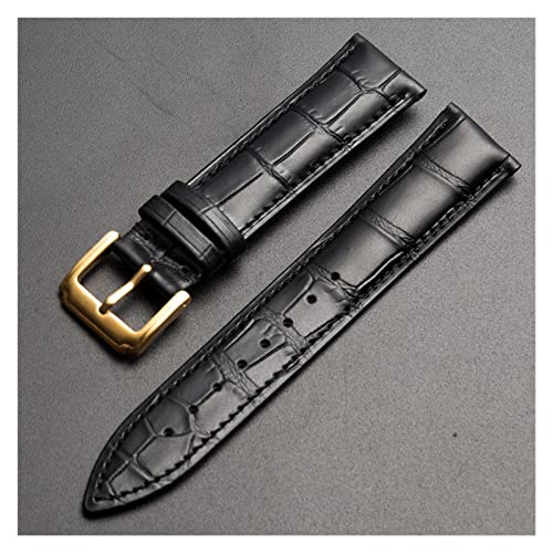 NLNKDTDPAK Universal Ersatzschicht Lederarmband Leder Armband for Männer Frauen 10mm-24mm Uhrenarmband(Black-Gold buckle,19mm) von NLNKDTDPAK