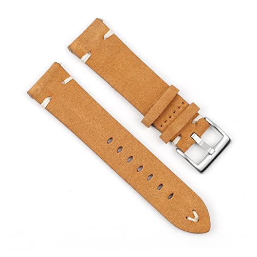 NLNKDTDPAK Vintage Leder Armband 18mm 20mm 22mm 24mm Handmade Muster Uhrenarmband for Männer Frauen(Tan-white line,24mm) von NLNKDTDPAK