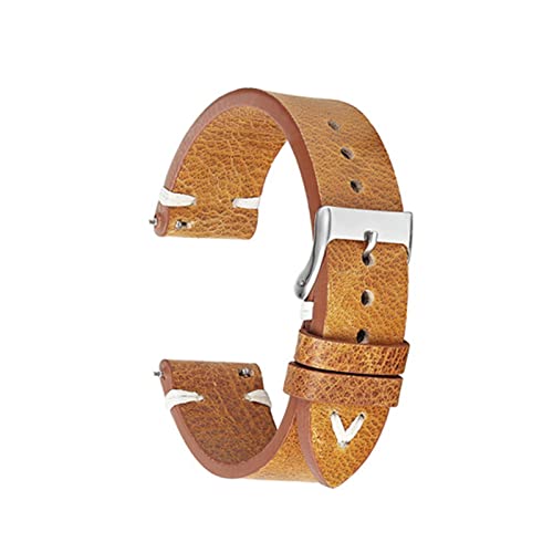 NLNKDTDPAK Vintage Leder Armbandband Braun Watch Strap Herrenuhr Zubehör Edelstahl Schnalle Uhr Armband 18mm 20mm 22mm(White,22mm) von NLNKDTDPAK