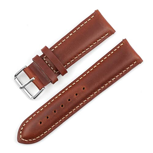NLNKDTDPAK Vintage Leder Uhrenarmband 19mm 21mm 22mm Retro Handmade Armband Braune Uhrband Ersatz Silber Schnalle for Männer Uhr(22mm) von NLNKDTDPAK