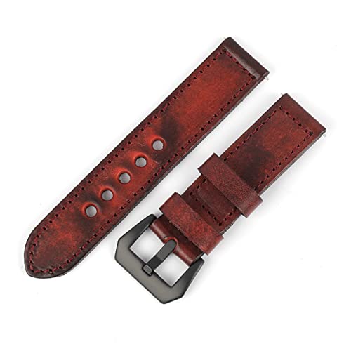 NLNKDTDPAK Vintage Leder Uhrenband 20mm 22mm 24mm Handgenähte Männer Uhrenband Ersatz Fit for Panerai(Red with wire,24mm) von NLNKDTDPAK
