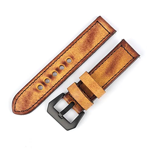 NLNKDTDPAK Vintage Leder Uhrenband 20mm 22mm 24mm Handgenähte Männer Uhrenband Ersatz Fit for Panerai(Tan with wire,24mm) von NLNKDTDPAK