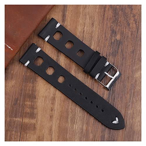 NLNKDTDPAK Vintage Lederband Uhrenarmband 18mm 20mm 22mm 24mm Handgemachte Handgelenk Armband Rot Schwarz Braun Farbe Watchstrap(Black,20mm) von NLNKDTDPAK