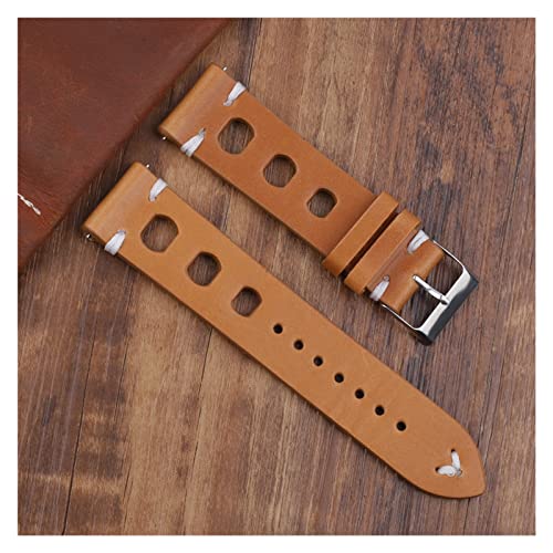 NLNKDTDPAK Vintage Lederband Uhrenarmband 18mm 20mm 22mm 24mm Handgemachte Handgelenk Armband Rot Schwarz Braun Farbe Watchstrap(Brown,22mm) von NLNKDTDPAK