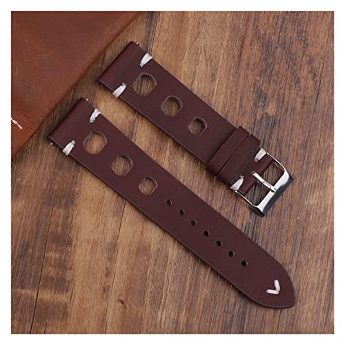 NLNKDTDPAK Vintage Lederband Uhrenarmband 18mm 20mm 22mm 24mm Handgemachte Handgelenk Armband Rot Schwarz Braun Farbe Watchstrap(Wine red,20mm) von NLNKDTDPAK
