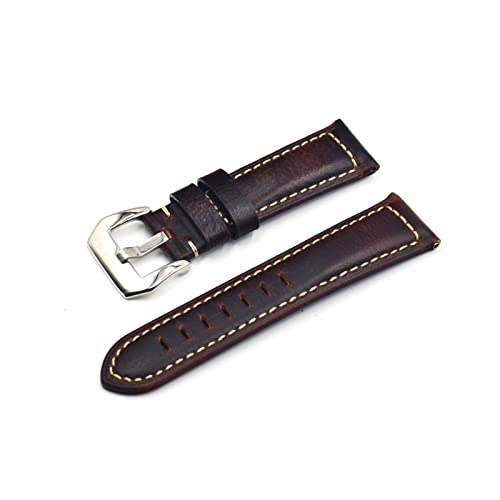 NLNKDTDPAK Vintage Ölwachs Lederband Blauer Riemen 18mm 20mm 22mm Silberschnalle Watch Zubehör, geeignet Fit for Penahai Fossil(Coffee A,20mm) von NLNKDTDPAK