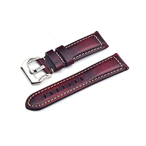 NLNKDTDPAK Vintage Ölwachs Lederband Blauer Riemen 18mm 20mm 22mm Silberschnalle Watch Zubehör, geeignet Fit for Penahai Fossil(Red A,24mm) von NLNKDTDPAK