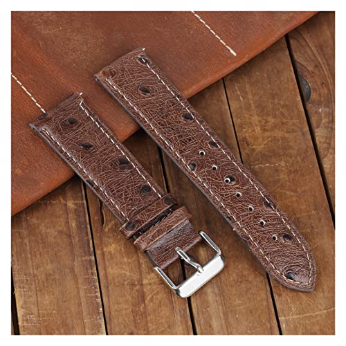 NLNKDTDPAK Vintage Straußmuster Leder Armband 18mm 20mm 22mm 24mm Schwarz Uhrengurt Gürtel for Watch Repalcement(Coffee-white line,20mm) von NLNKDTDPAK